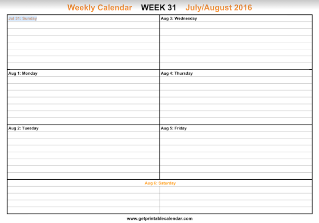 august weekly calendar