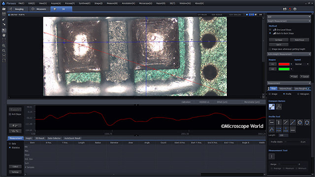 Making profile measurements with the Huvitz HRM-300 metallurgical microscope with 3D profiling.