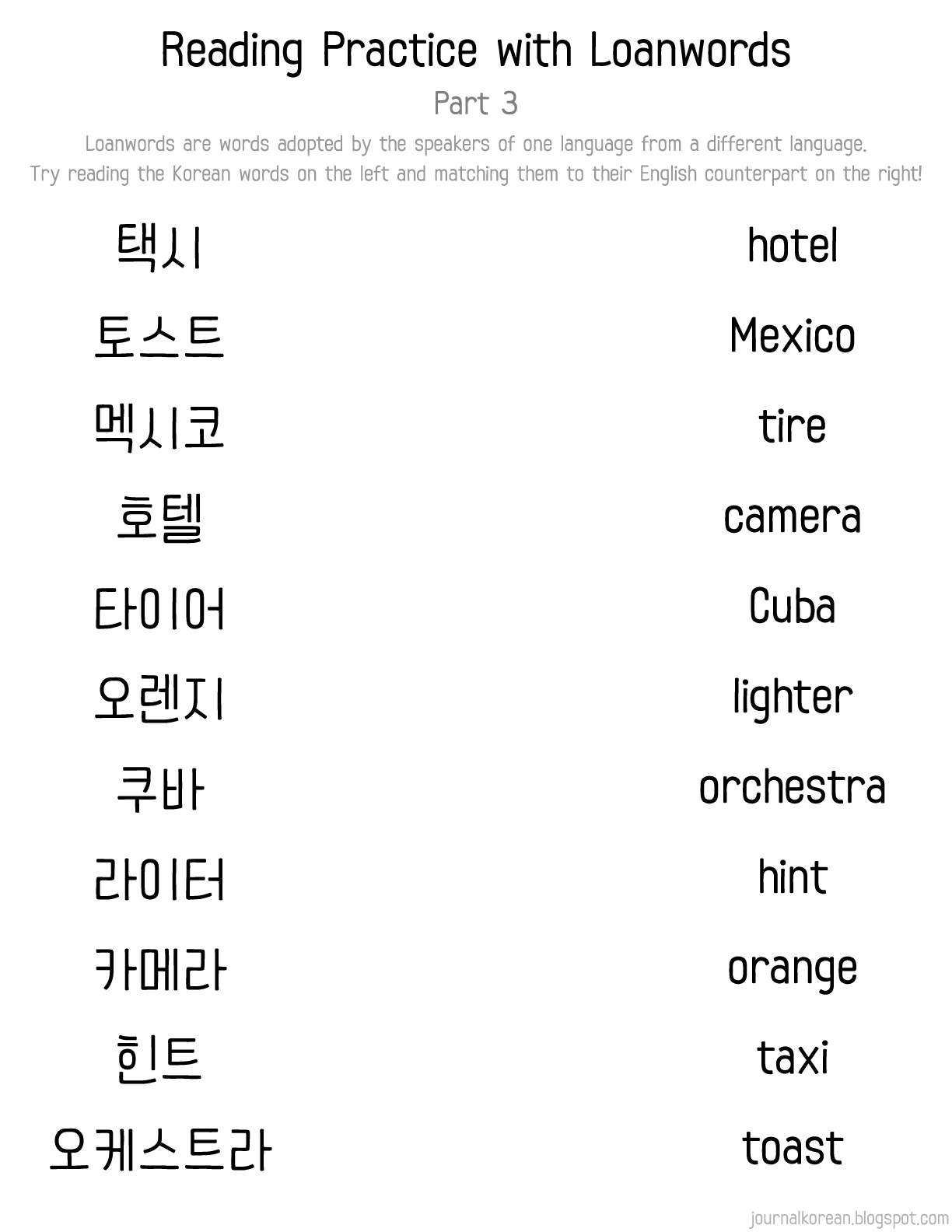 Korean Loanwords Reading Practice | Journal Korean