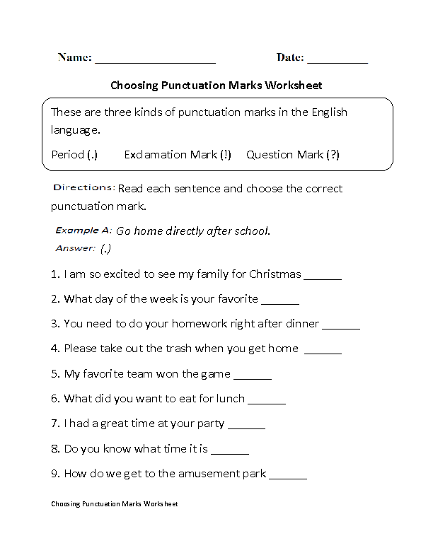 English Punctuation Worksheets For Grade 3