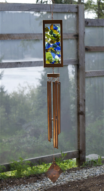 Handcrafted kaleidoscope wind chime with five copper chimes, Coast Chimes