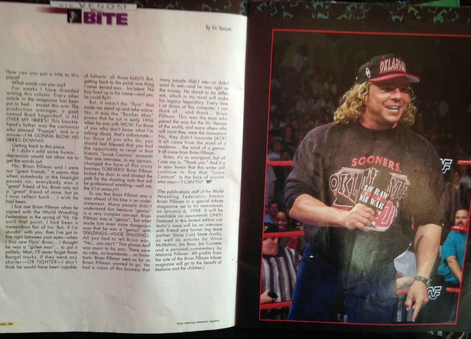 WWF MAGAZINE - JANUARY 1998 -  Vince Russo's tribute to Brian Pillman