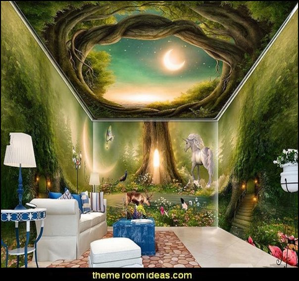3D Green Forest Horse PVC Waterproof Eco-friendly Self-Adhesive Ceiling and Wall Murals