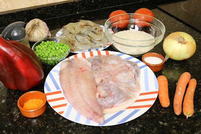 Ingredientes para paella de pescado