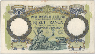 Albania 20 Franchi 1939 P# 7