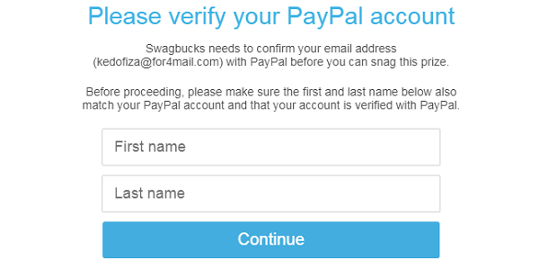 Enter PayPal Information to receive money