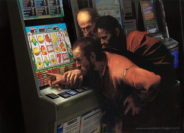 fotomontaggio sul vizio del gioco d'azzardo-caravaggio