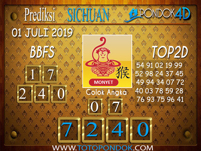 Prediksi Togel SICHUAN PONDOK4D 01 JULI 2019