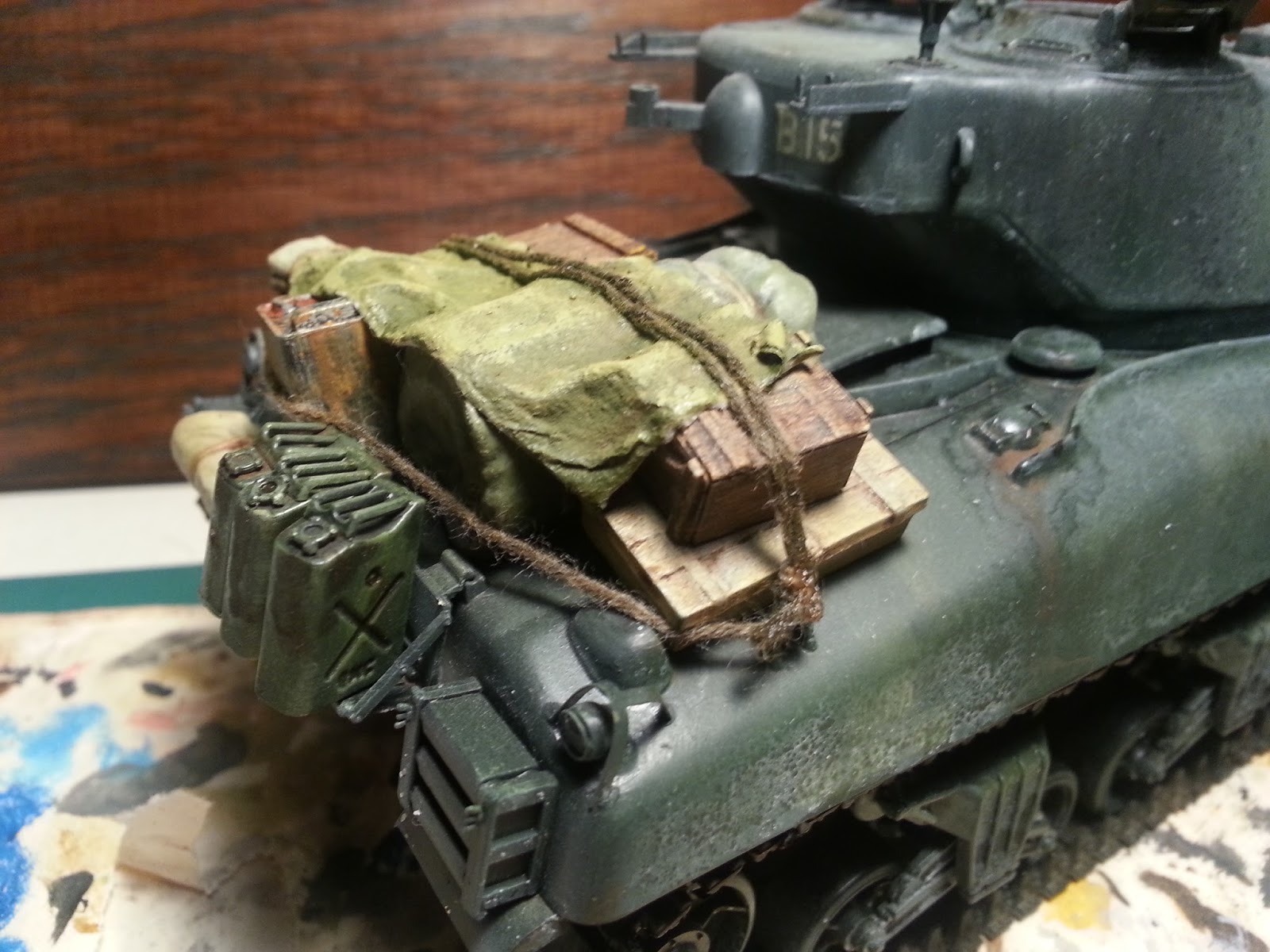 Dave's Model Painting the tarp on my Sherman tank scale model