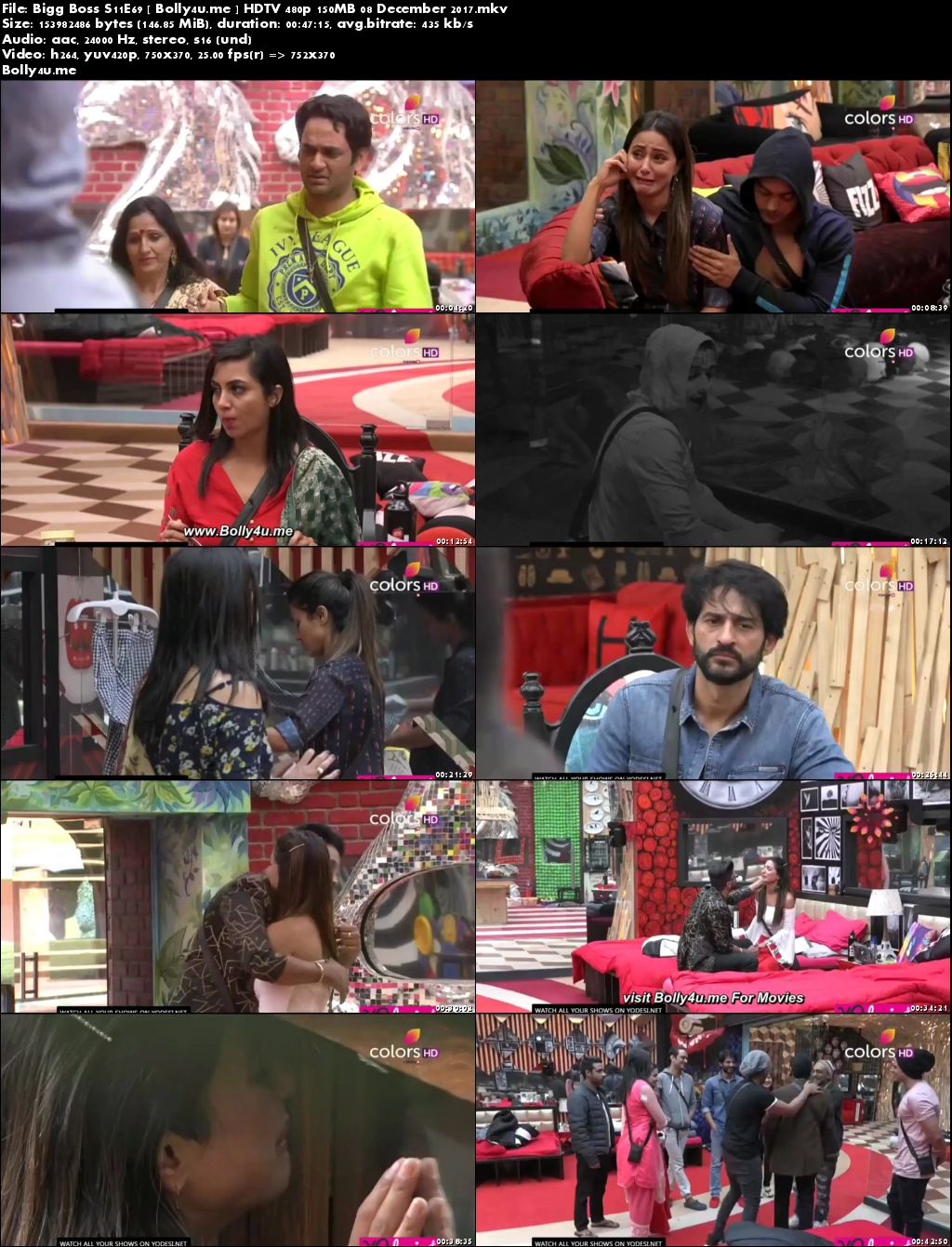 Bigg Boss S11E69 HDTV 480p 150MB 08 Dec 2017 Download