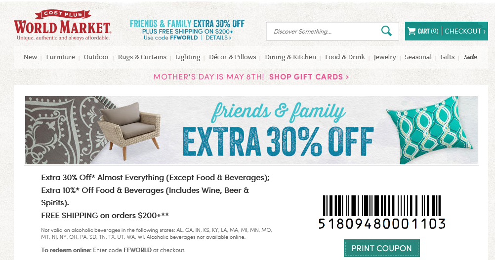 Josie&#39;s Smitty Deals: Cost World Market 30%off Coupon except food and beverages till 5/2