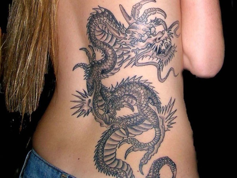 Japanese Dragon Tattoo In Upper Back For Girls