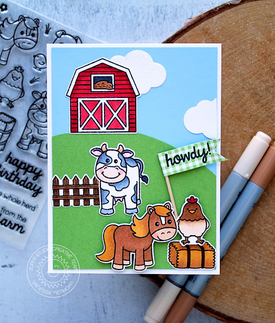 Sunny Studio Stamps: Barnyard Buddies Hilltop Barn Scene Card by Vanessa Menhorn