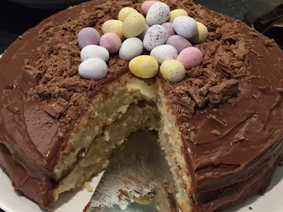 Chocolate Orange Easter Nest Cake with a slice taken out