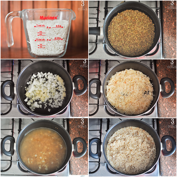 como fazer arroz com lentilha