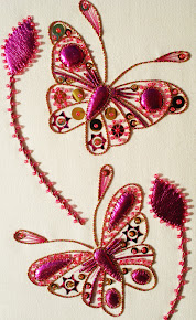 Cerise Butterflies in gold work