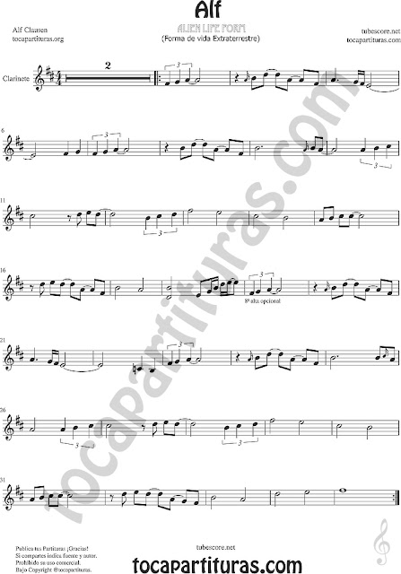Alf Partitura de Clarinete Sheet Music for Clarinet