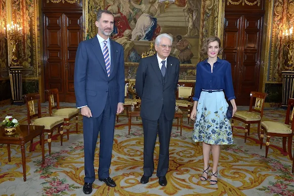 King Felipe of Spain and Queen Letizia of Spain receives President of the Italian Republic Sergio Mattarella at the Royal Palace
