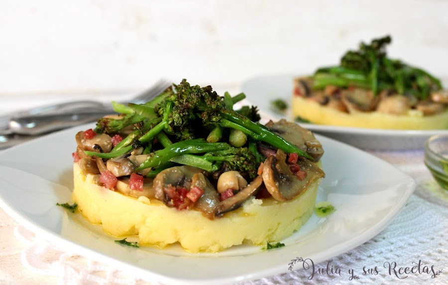 Timbal de bimi y champiñones. Julia y sus recetas