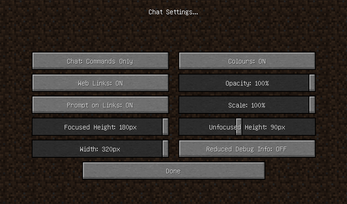 Minecraft chat Settings