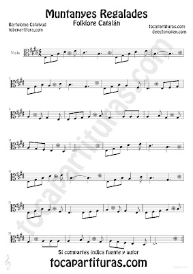Tubepartitura Muntanyes Regalades de Bartolome Calatayud partitura para Viola canción típica del folclore catalán
