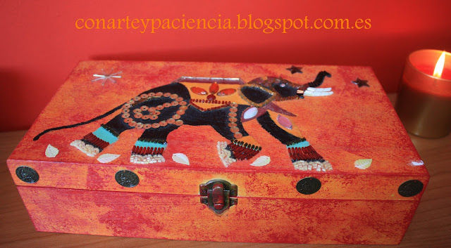 caja,exotica,hindu,cuentas,abalorios,decoupage,esponja,calidos,elefante,arabe,hojas,manualidades,pintar,madera