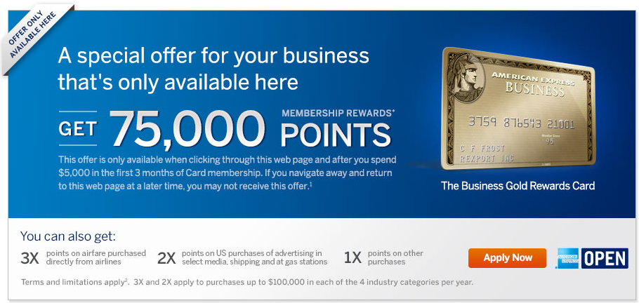 FLY101: American Express Business Gold Rewards Card 75,000 MR points(首年免年費)