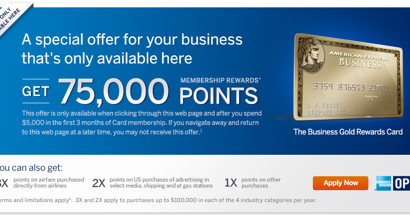 American Express Gold Travel Points FLY101: American Express Business Gold Rewards Card 75,000 MR points(首年免年費)