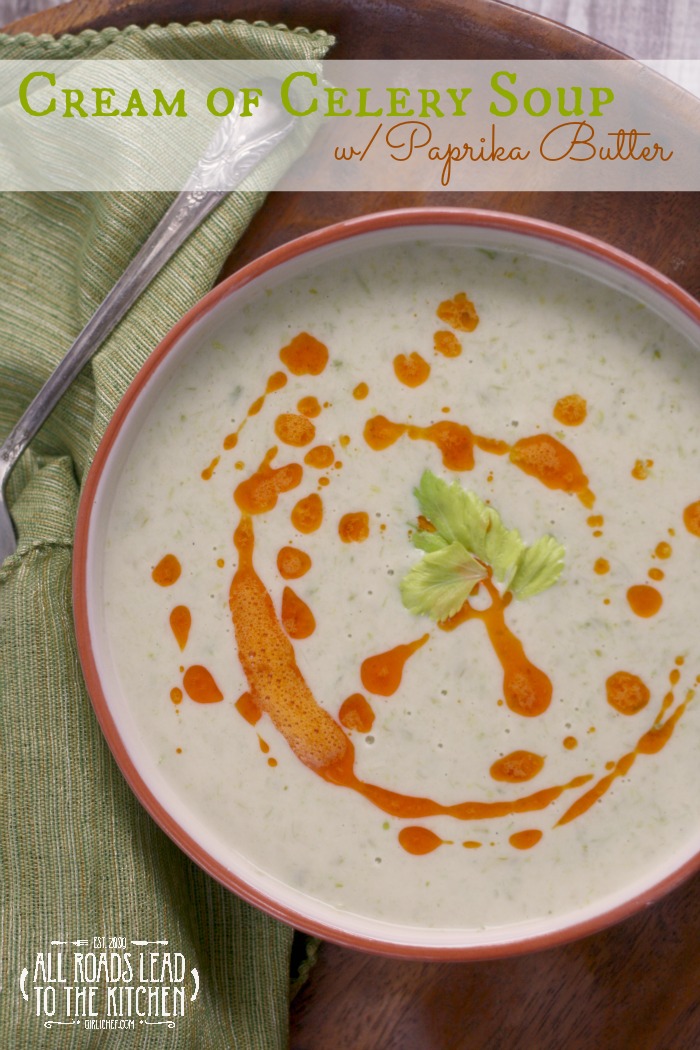 Cream of Celery Soup with Paprika Butter