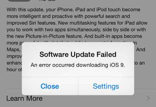 Error Software Update Failed di iOS 9 Error Software Update Failed di iOS 9