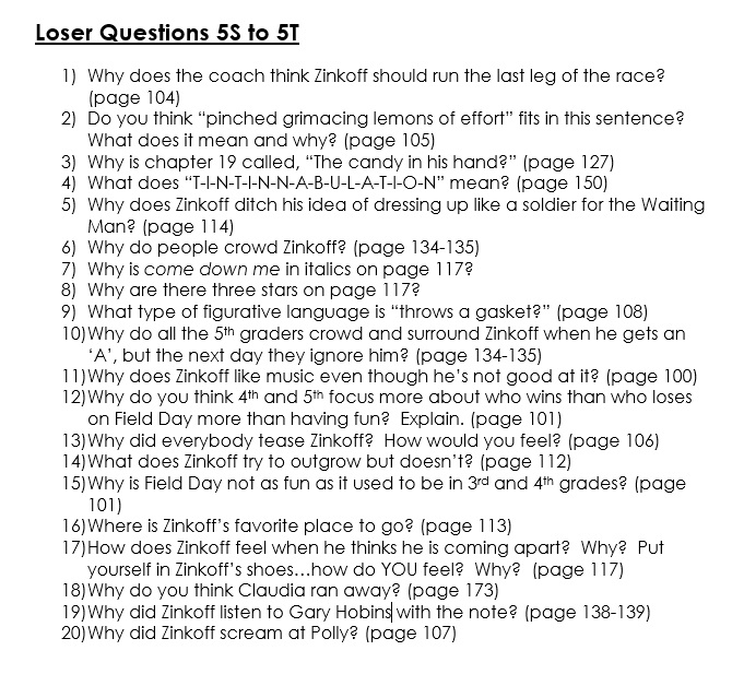 Loser book report jerry spinelli