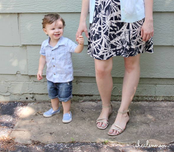 toddler boy look: pastel button up with jean shorts | www.shealennon.com