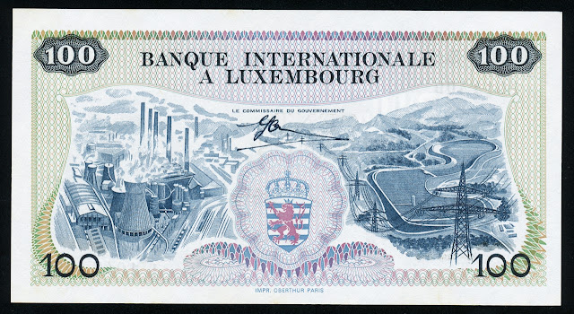 Luxembourg paper money 100 Francs banknote