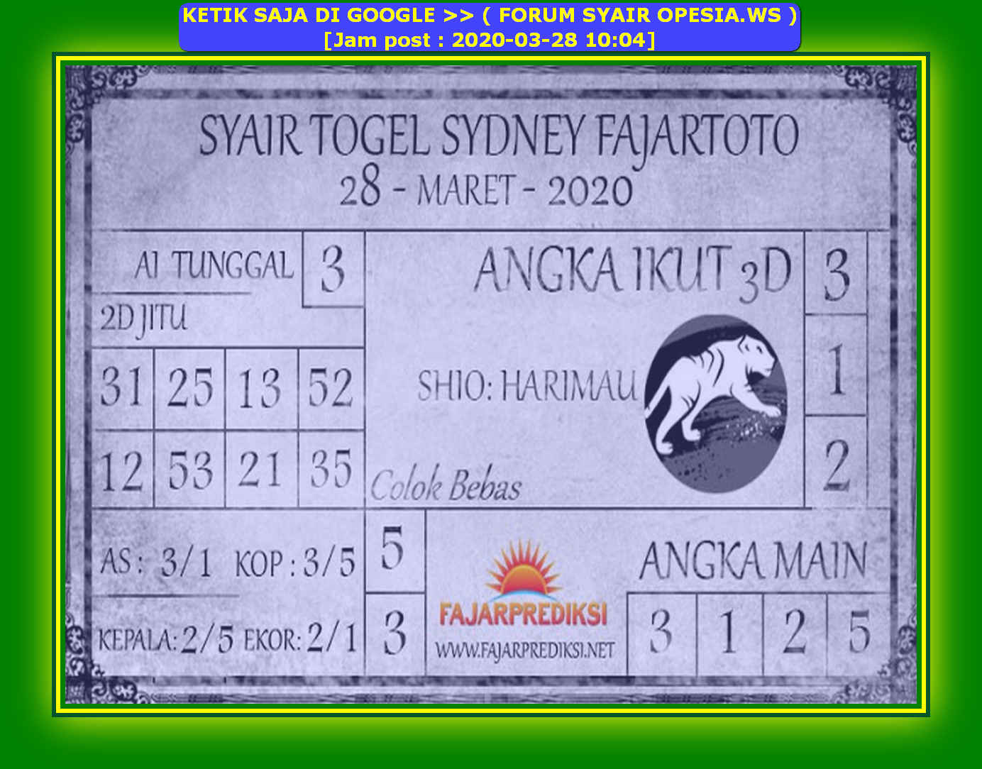 1 New Message Kode Syair Sydney 28 Maret 2020 Forum Syair Togel Hongkong Singapura Sydney