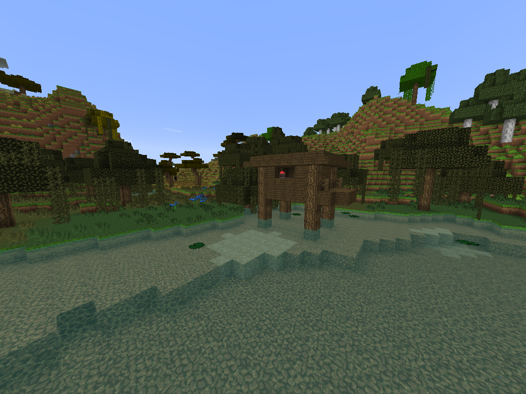 The Minecraft Seed Bank Witch hut at spawn! Steep mountains, cool cave and temple nearby