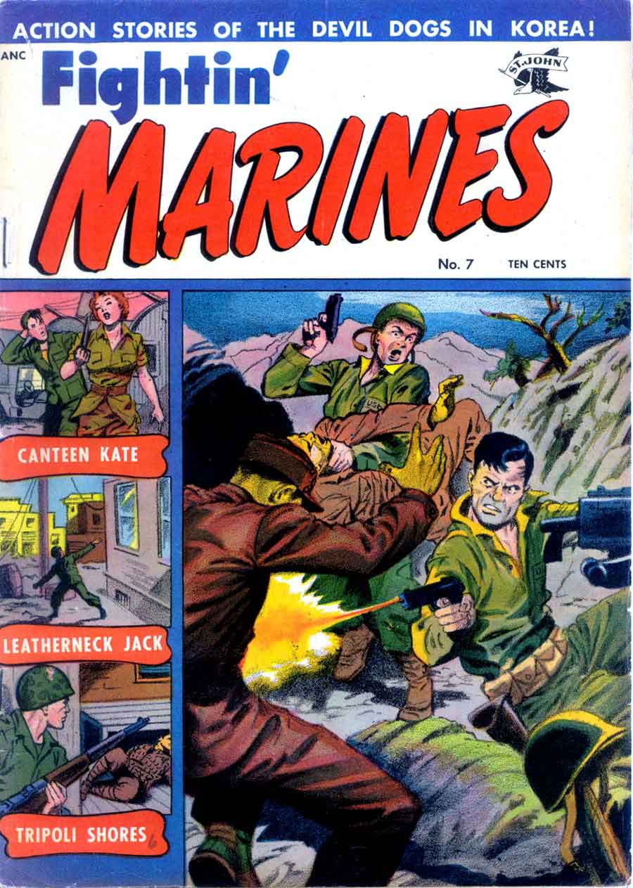 Matt Baker golden age 1950s st john war comic book cover art - Fightin' Marines #7