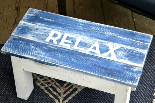 rustic step stool saying relax