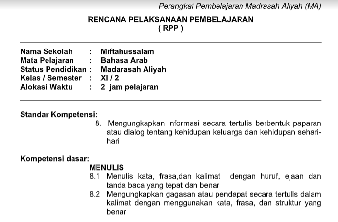 Contoh Rpp Bahasa Arab Guru Ilmu Sosial