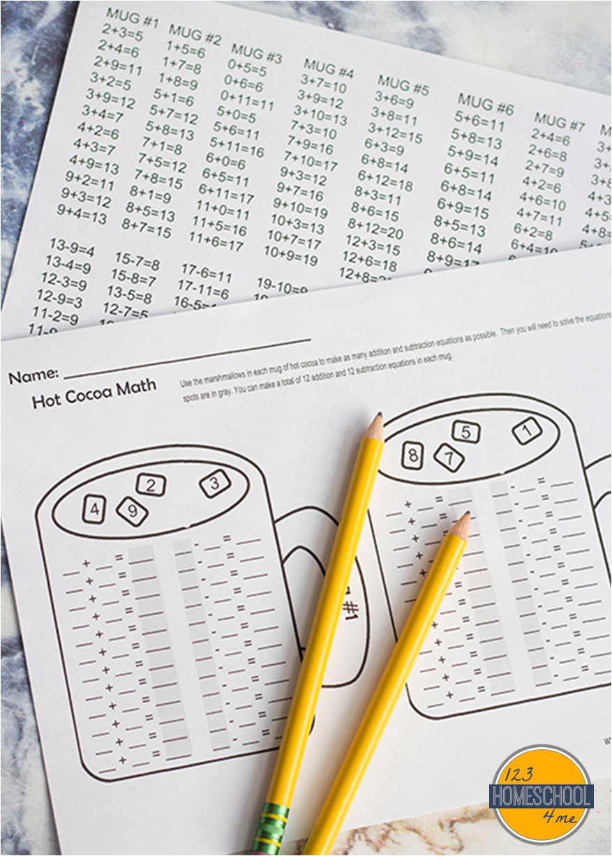 FREE Hot Chocolate Addition and Subtraction Worksheets