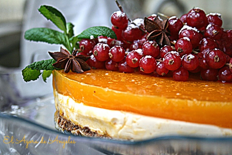 Tarta mousse de turrón,gelatina de mango,Navidad