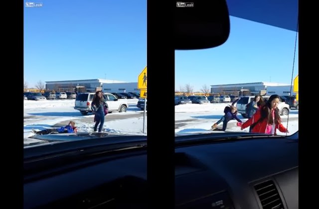 Video: Bad Dad Laughs Hysterically At Kids Slipping On Ice Video: Bad Dad Laughs Hysterically At Kids Slipping On Ice