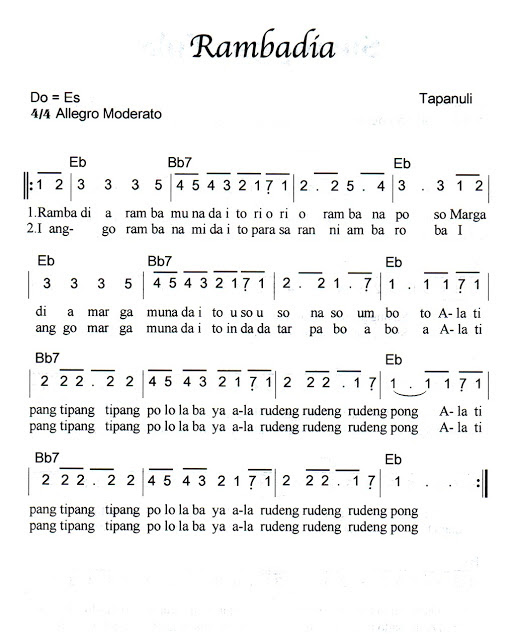 Not Angka Pianika Lagu Rambadia (Tapanuli) Not Angka Pianika Lagu Rambadia (Tapanuli)