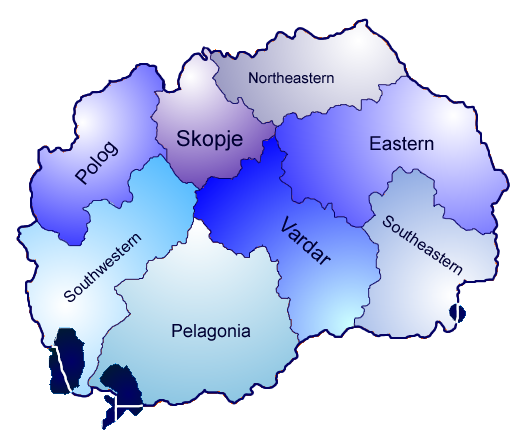Peta pembagian region statistik Makedonia Utara