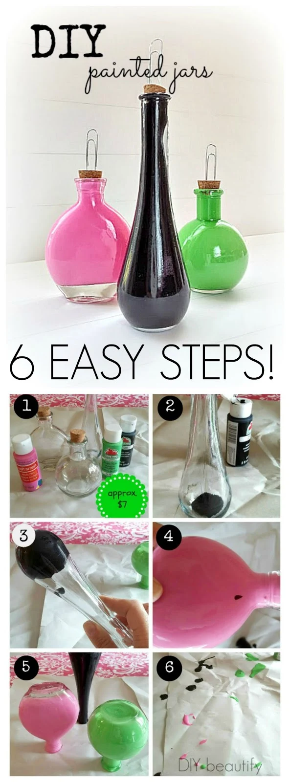 These easy Painted Bottle Photo Holders would make a great gift for anyone on your list! Have you kids help you make them. | DIY beautify