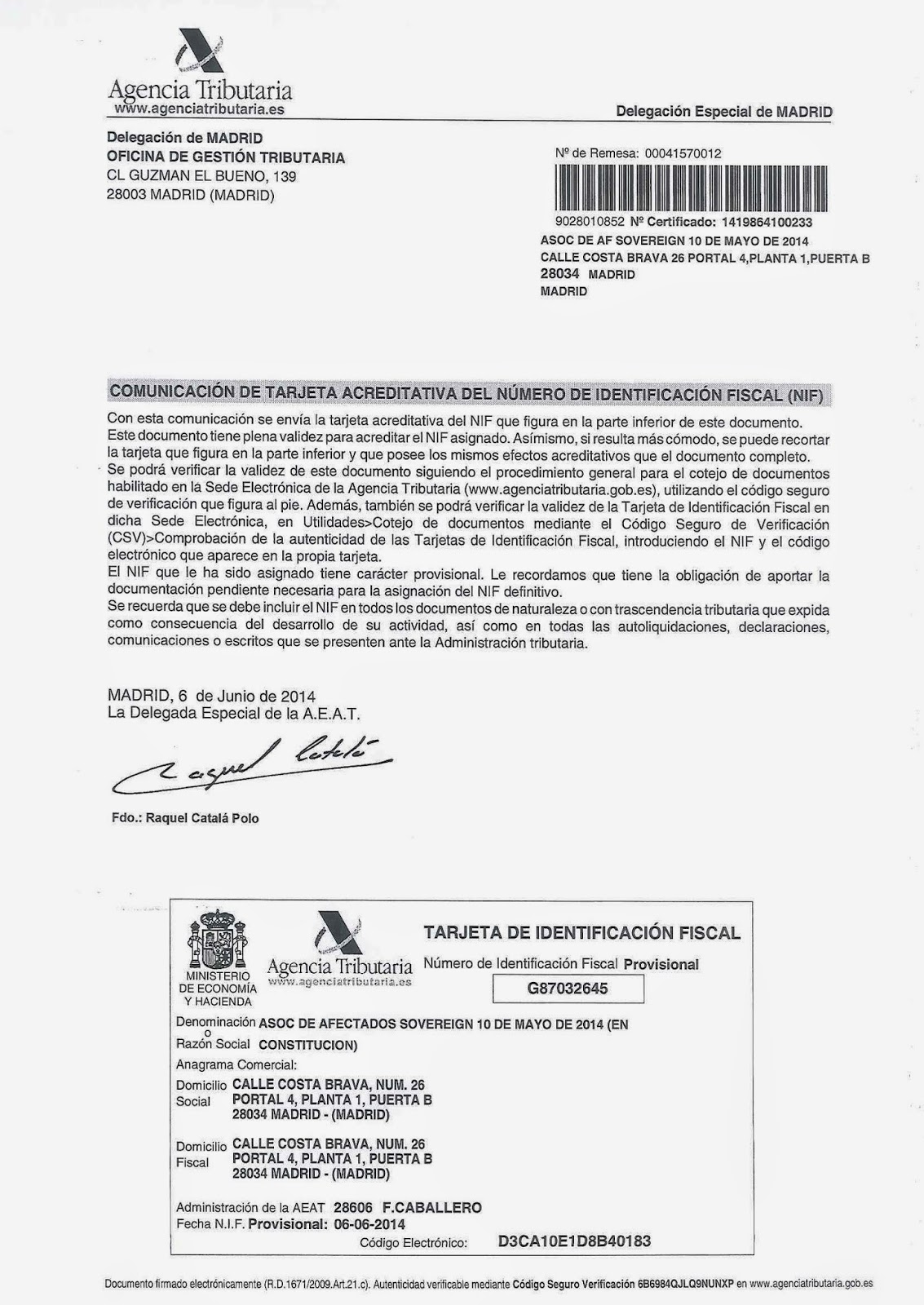 AFECTADOS SOVEREIGN 10 DE MAYO DE 2014: CIF E INSCRIPCION ...