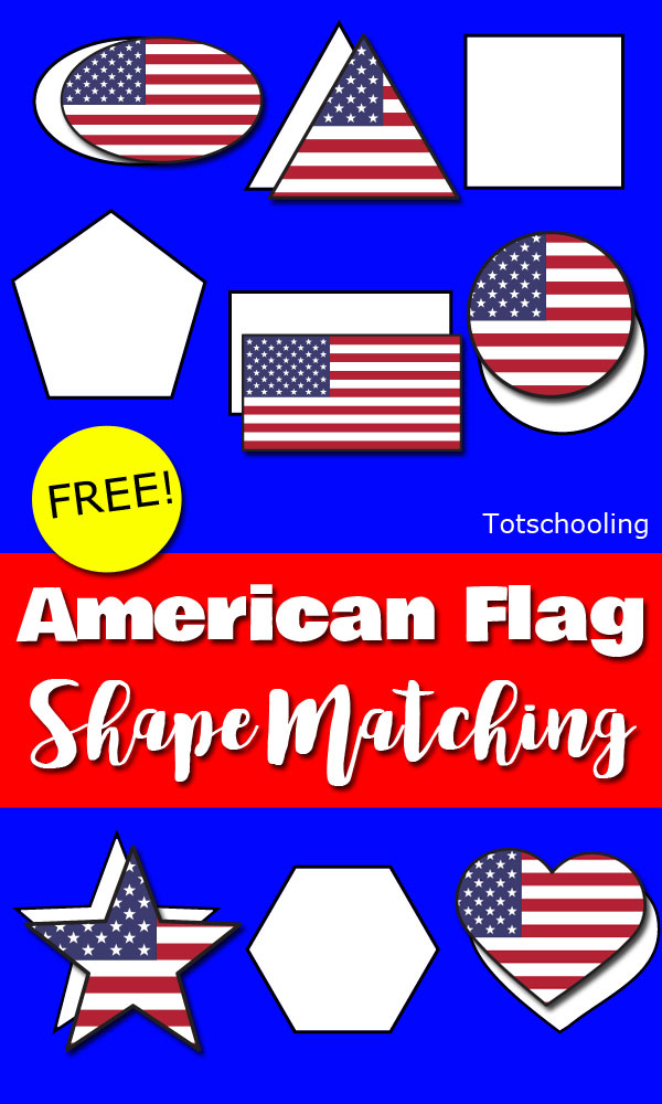 FREE printable American flag shape matching activity for toddlers and preschoolers to celebrate the 4th of July or any other patriotic holiday such as Memorial Day.