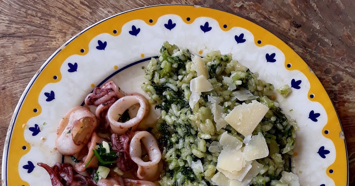 RISOTTO DE KALE Y CALAMARES AL AJILLO retoAlfabetoSalado