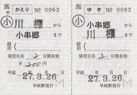 JR九州　小串郷駅　発駅常備補充往復乗車券