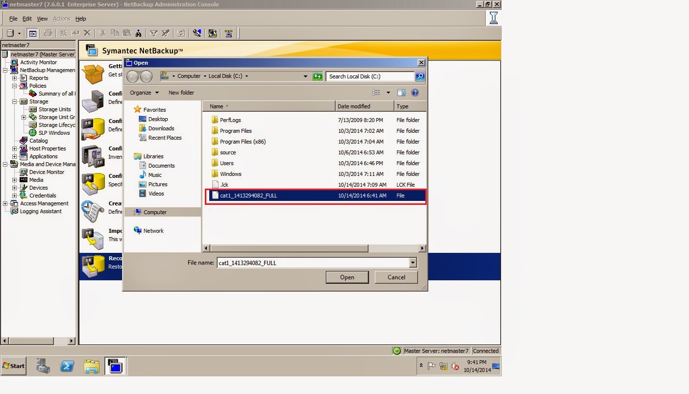 Remote Infrastructure Management Symantec NetBAckup 7.6.0.1 Catalog