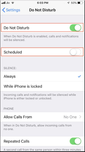 طريقة تفعيل ميزة  “Do Not Disturb” على أجهزة iOS 12